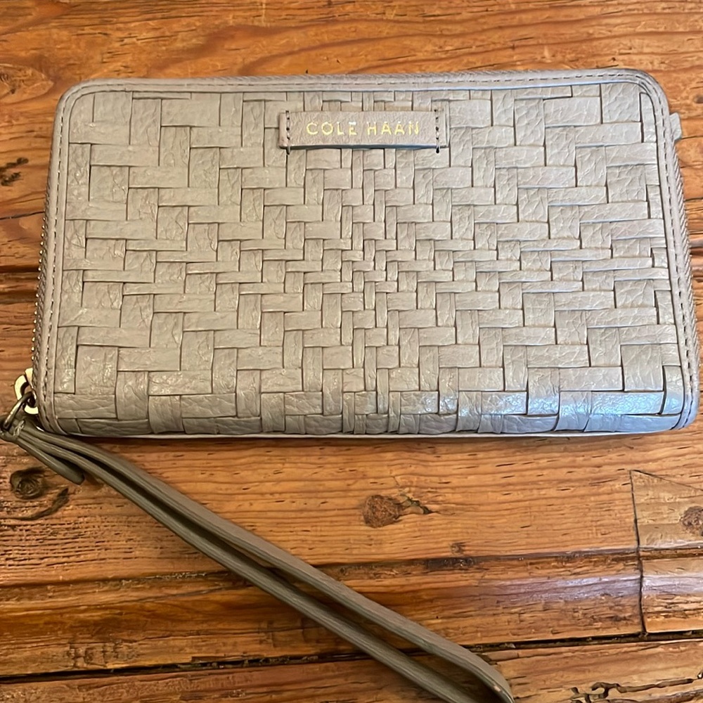 Cole Haan grey leather woven wallet